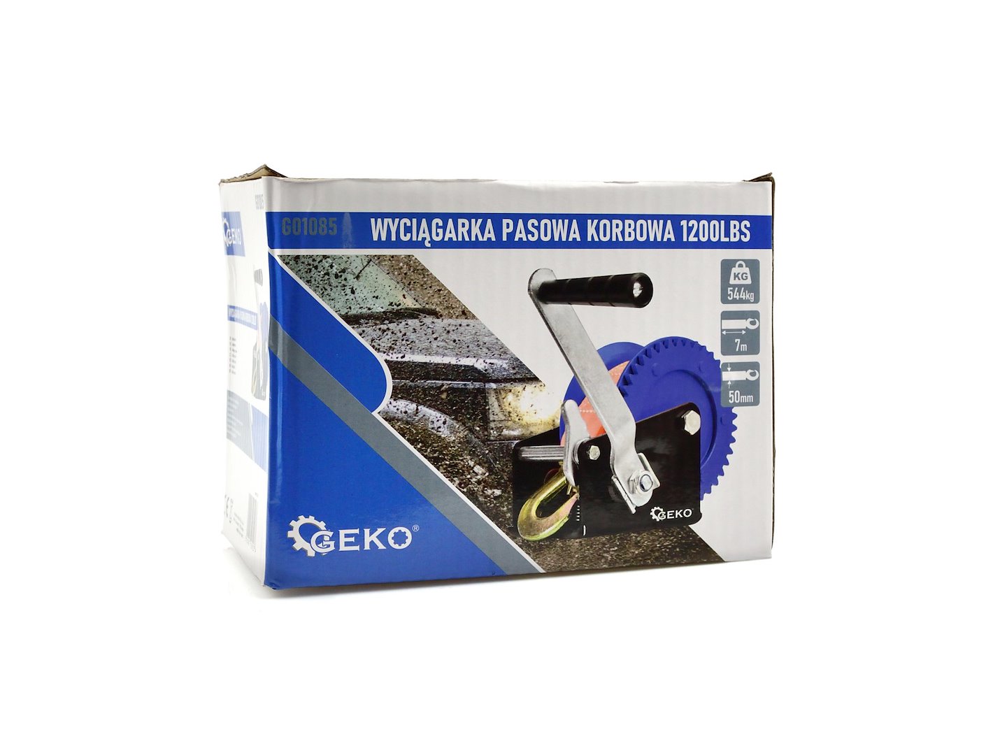 Řemenový naviják s klikou 1200 lb – pásový naviják Geko G01085 (balení 6 ks) 5