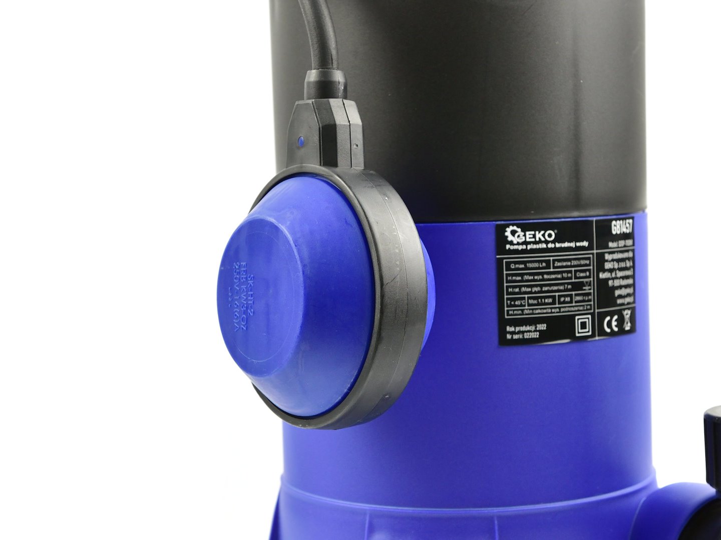 Plastové čerpadlo na špinavou vodu 1100 W Geko G81457 – plovákový spínač