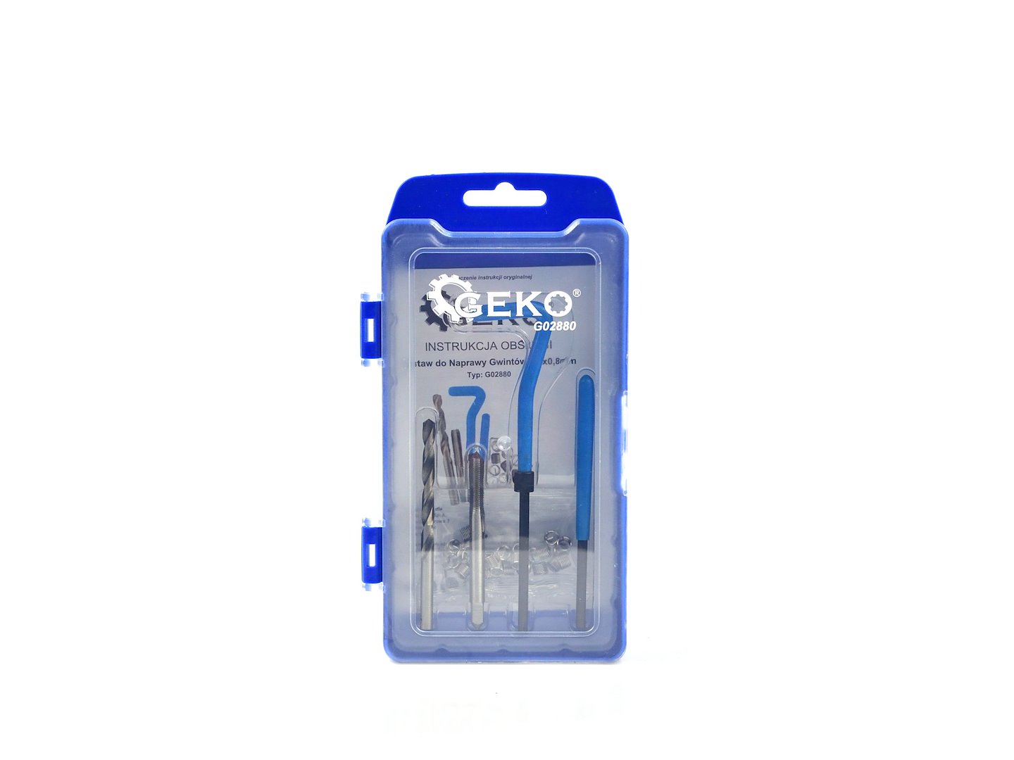Sada pro opravu závitů M5x0,8 mm Geko – detail vložek a nástrojů