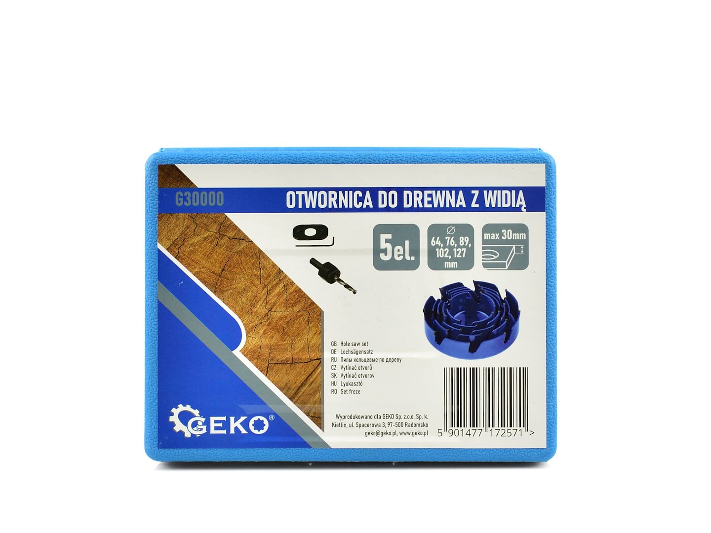 Dřevěná děrovací fréza s karbidovým ostřím, 5 ks, 64–127 mm (30) – Geko 4