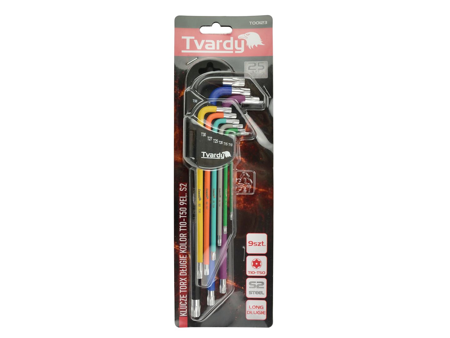 Torx klíče Geko T10–T50, sada 9 ks, ocel S2, dlouhé 229 mm, barevné rozlišení 4