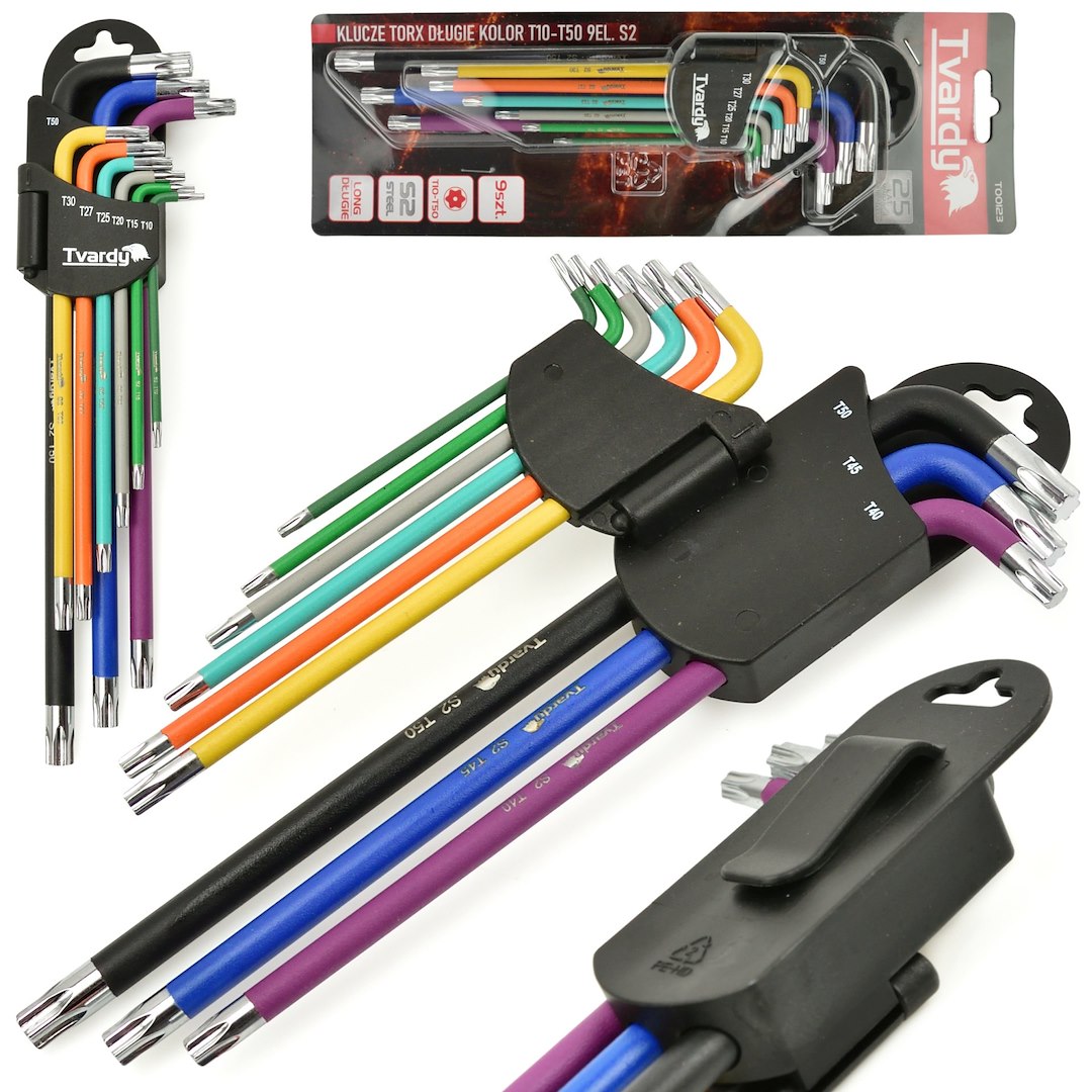 Torx klíče Geko T10–T50, sada 9 ks, ocel S2, dlouhé 229 mm, barevné rozlišení 5