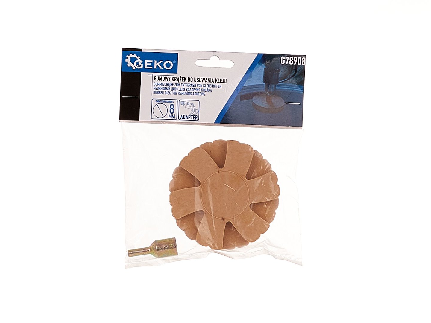 Gumový kotouč na odstraňování lepidla Geko 100 mm – detail s adaptérem