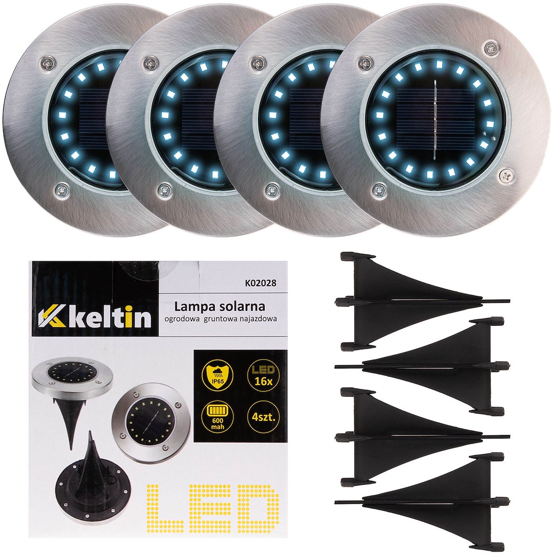 Solární zahradní lampa 16LED zemní přejezdová – sada 4 ks, pohled na sadu