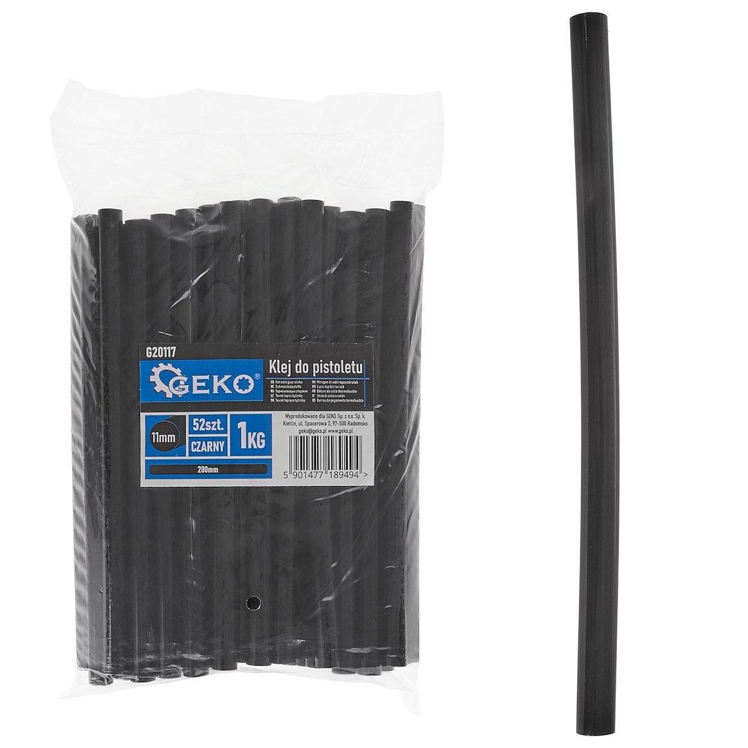 Lepidlo pro pistoli Geko 11–200 mm, 1 kg, černé  celkový pohled na balení