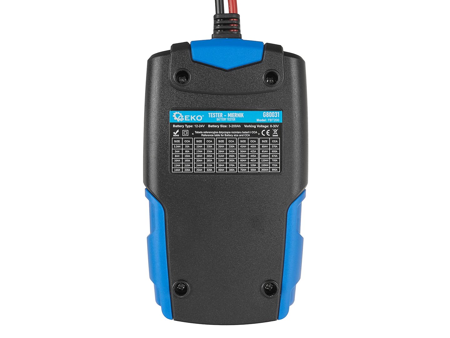 Tester – LCD měřič pro kontrolu akumulátorů 12/24 V, 3 Ah–200 Ah (Geko) 5