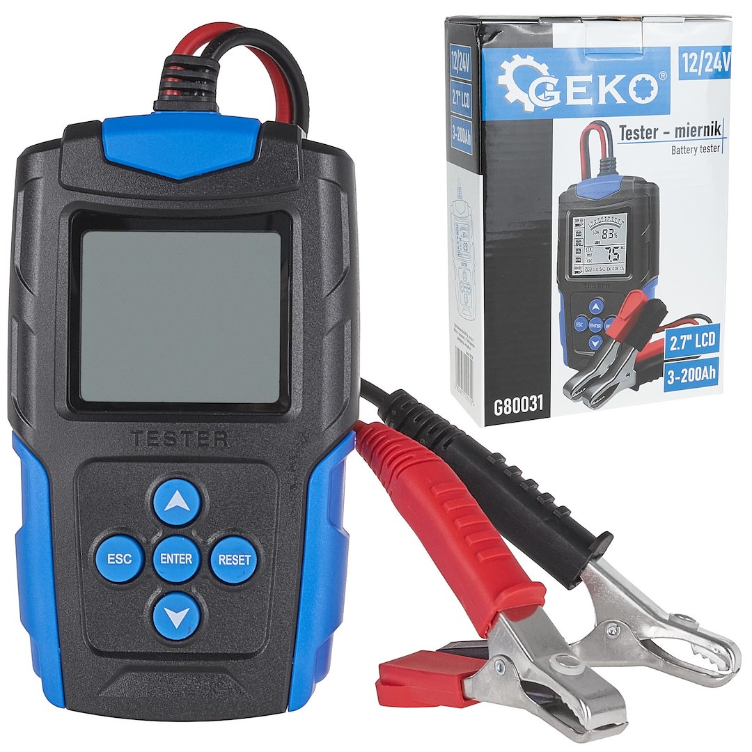 Tester LCD měřič akumulátorů 12/24 V Geko – celkový pohled na přístroj