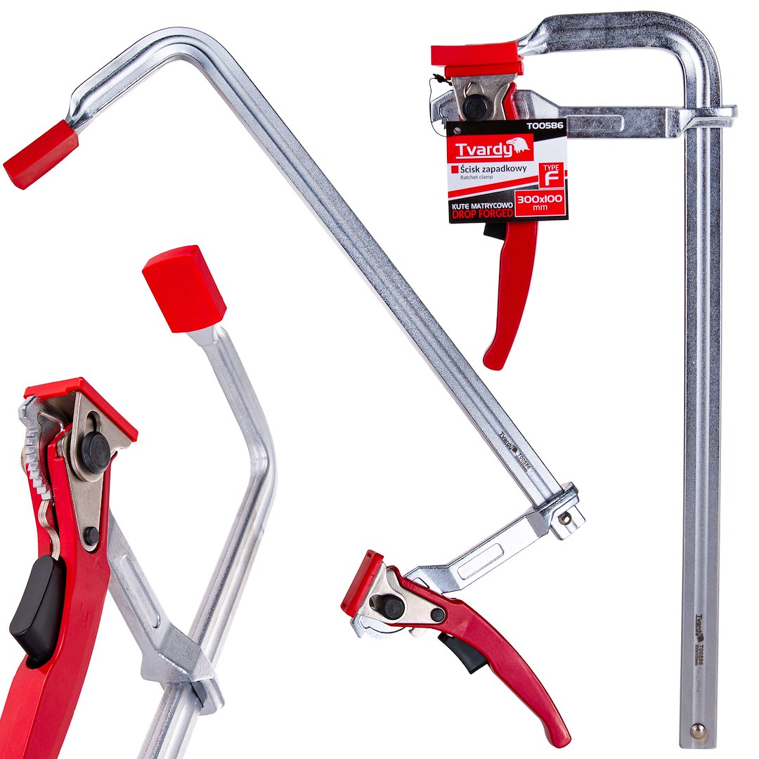 Kované ráčnové svěrky typu F 300x100mm – celkový pohled