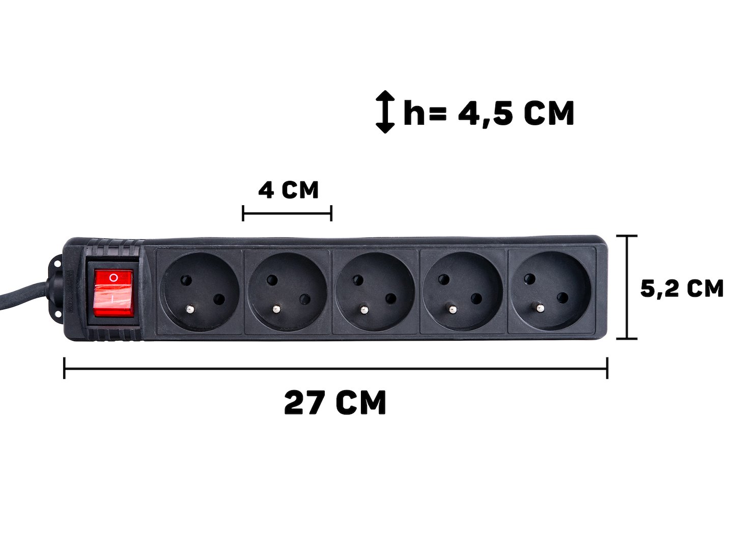 Prodlužovací kabel – černá napájecí lišta s 5 zásuvkami, 3 m (40) 8