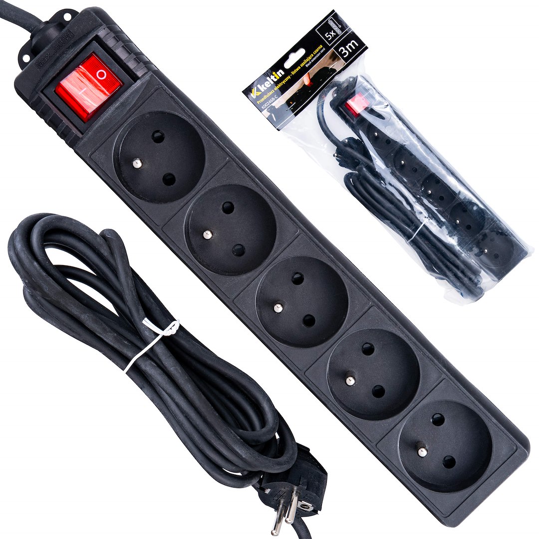 Prodlužovací kabel Geko – celkový pohled na napájecí lištu