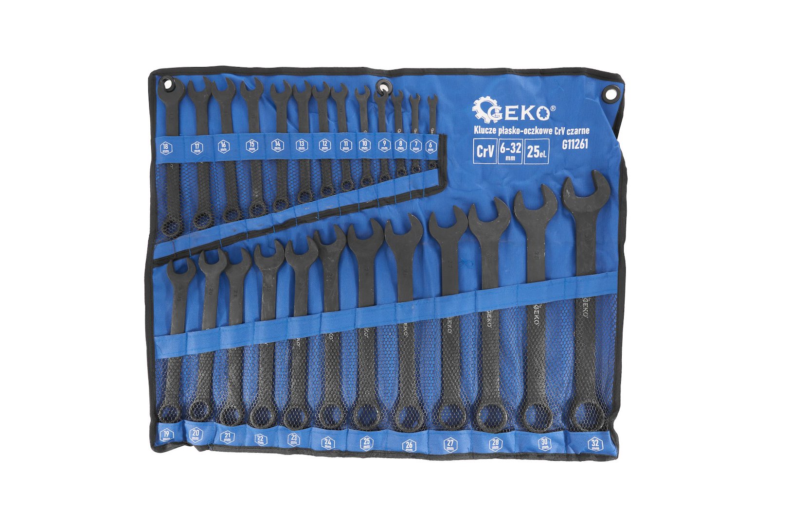 Klíče ploché s očkem CRV černé 6–32 mm 25 ks – celá sada