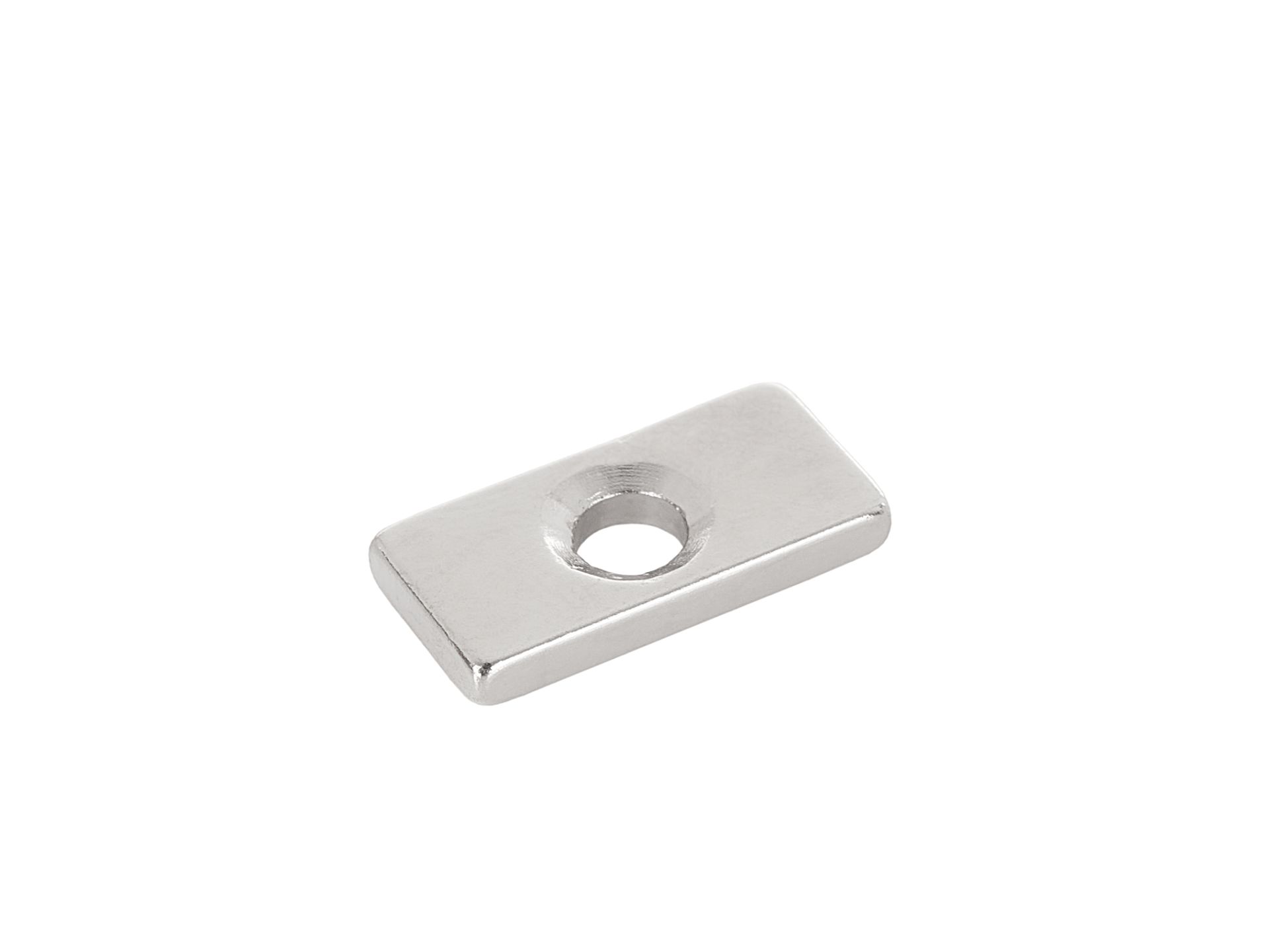 Neodymový plochý magnet Geko 20x10x3mm – otvor pro šroub detail