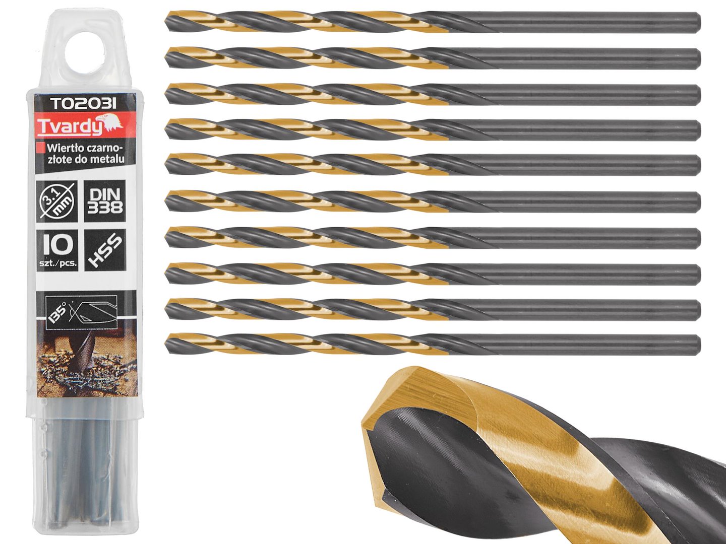 Černozlatý vrták do kovu HSS 3,10 mm – celkový pohled
