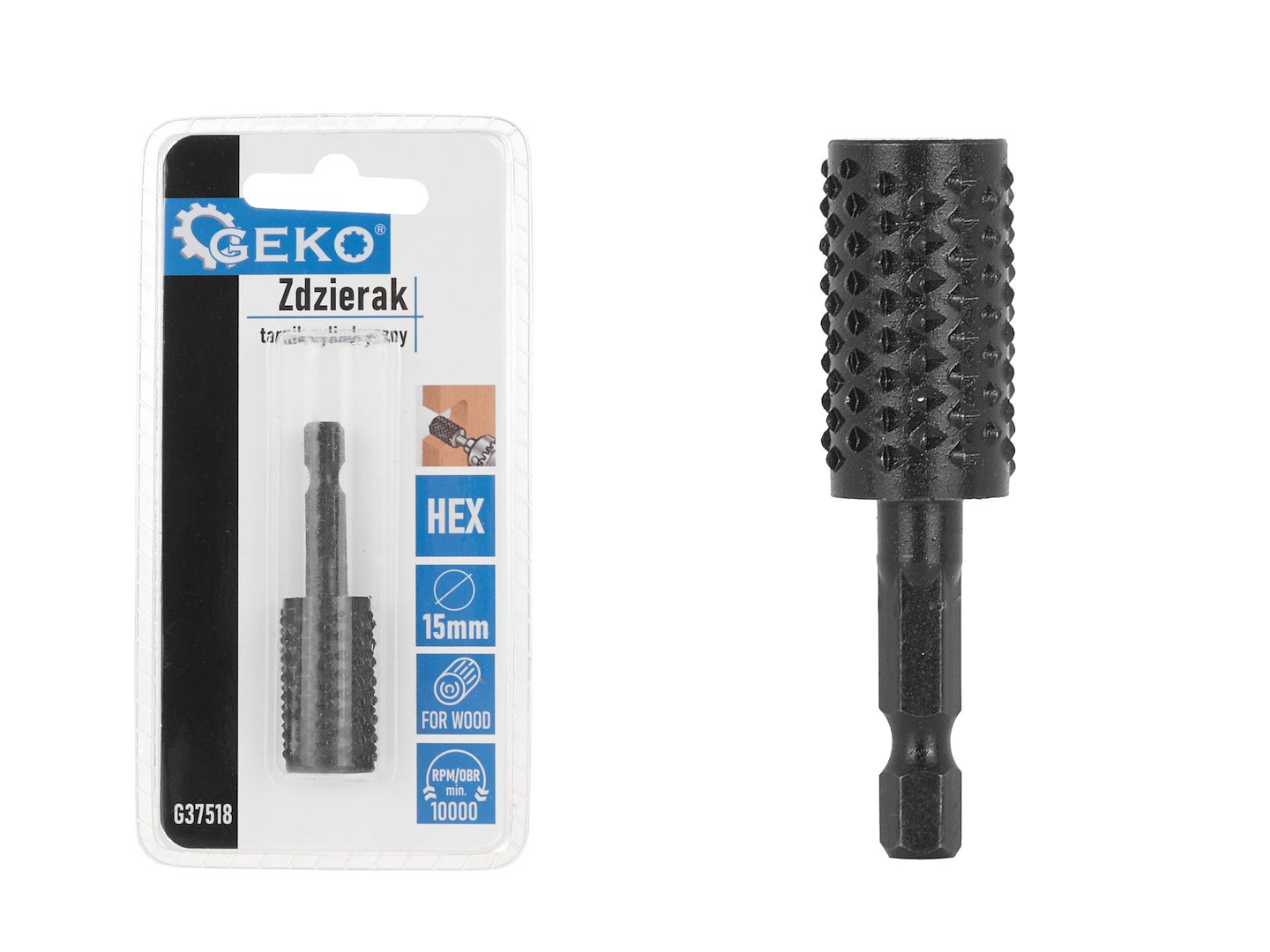 Válcový rašple na dřevo 15 mm HEX Geko – celkový pohled
