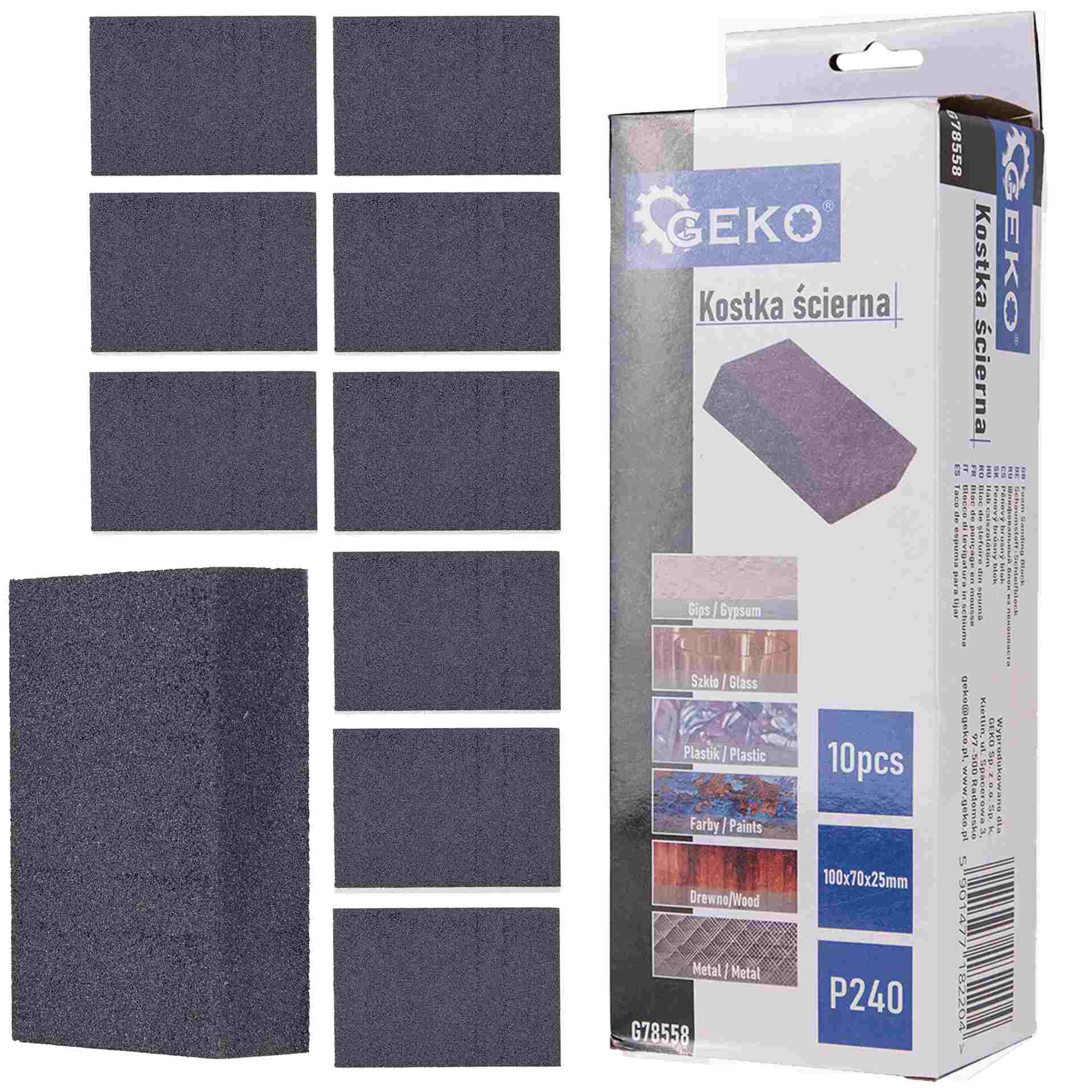 Brusný blok Geko 70x100x25mm P240 – pohled zepředu