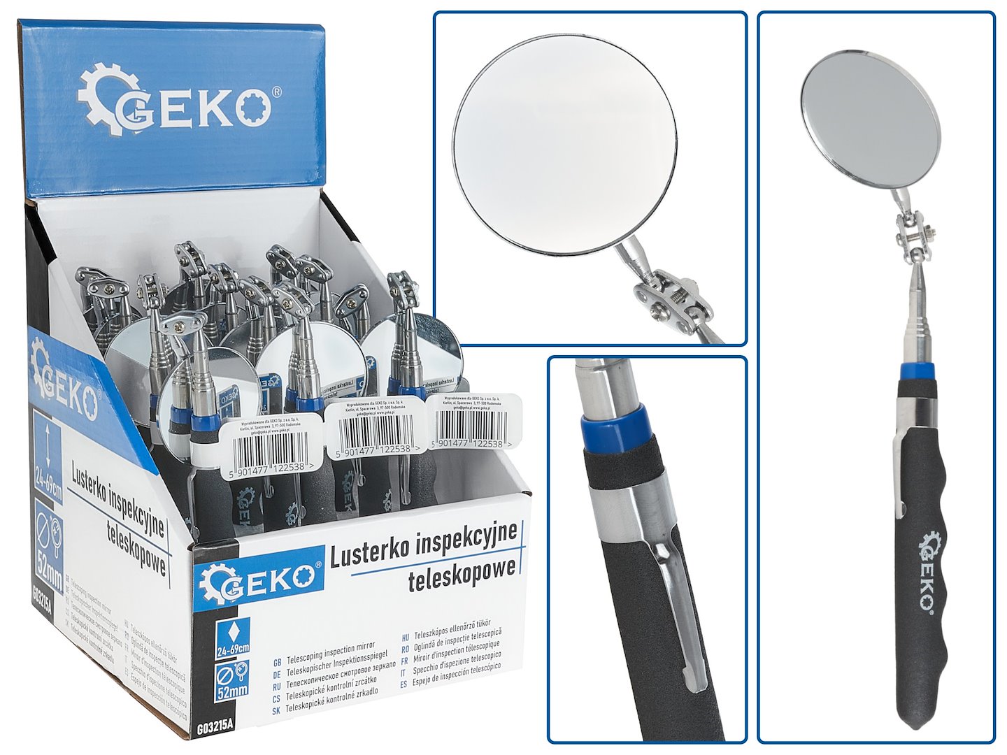 Teleskopické kontrolní zrcátko Geko – pohled zepředu