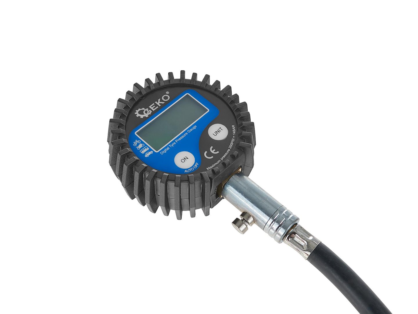 Digitální tlakoměr Geko G01273 – detail resetovacího ventilu