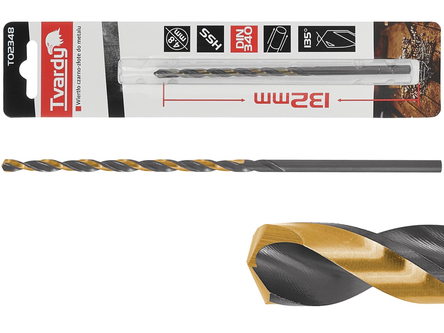 Černozlatý prodlužovací vrták HSS M2 4,8 mm – celkový pohled