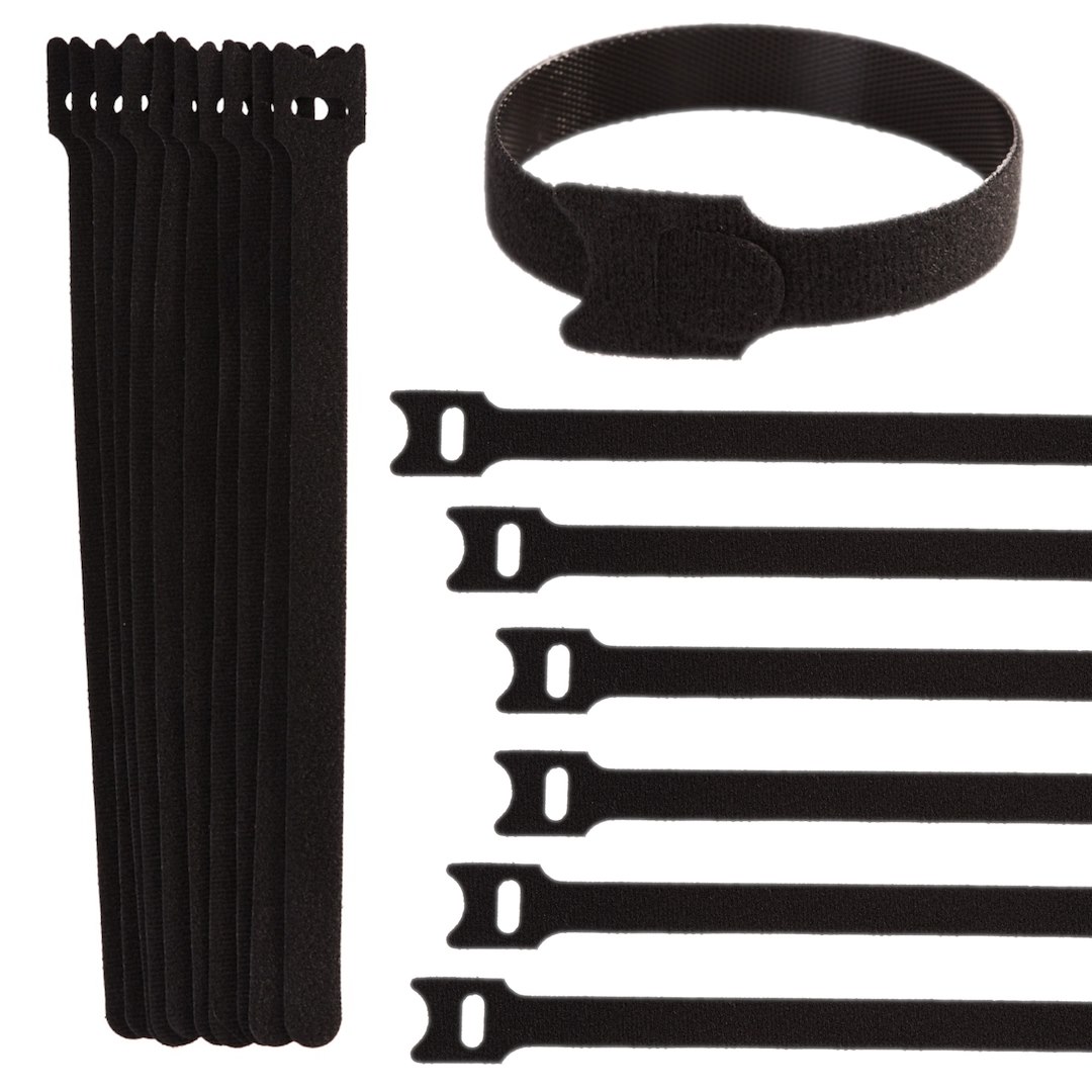 Suchý zip organizér na kabely 210 mm × 12 mm – pohled na sadu 10 ks