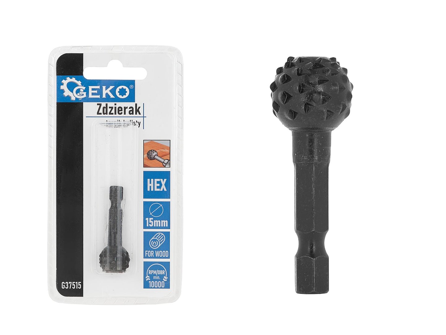 Kulatý rašple na dřevo 15 mm HEX Geko – celkový pohled