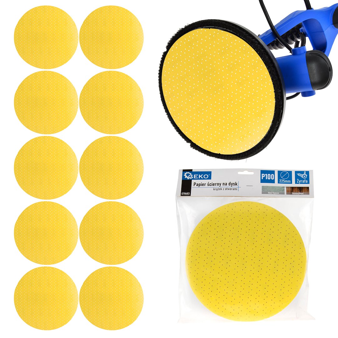 Brusný papír na disk kotouč s otvory 225 mm P100 Geko – celkový pohled