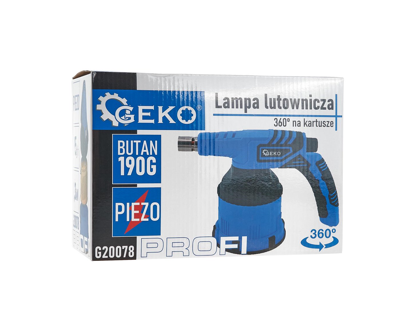 Pájecí lampa s piezoelektrickým zapalovačem 360° na kartuše 190 g PROFI – Geko G20078 7