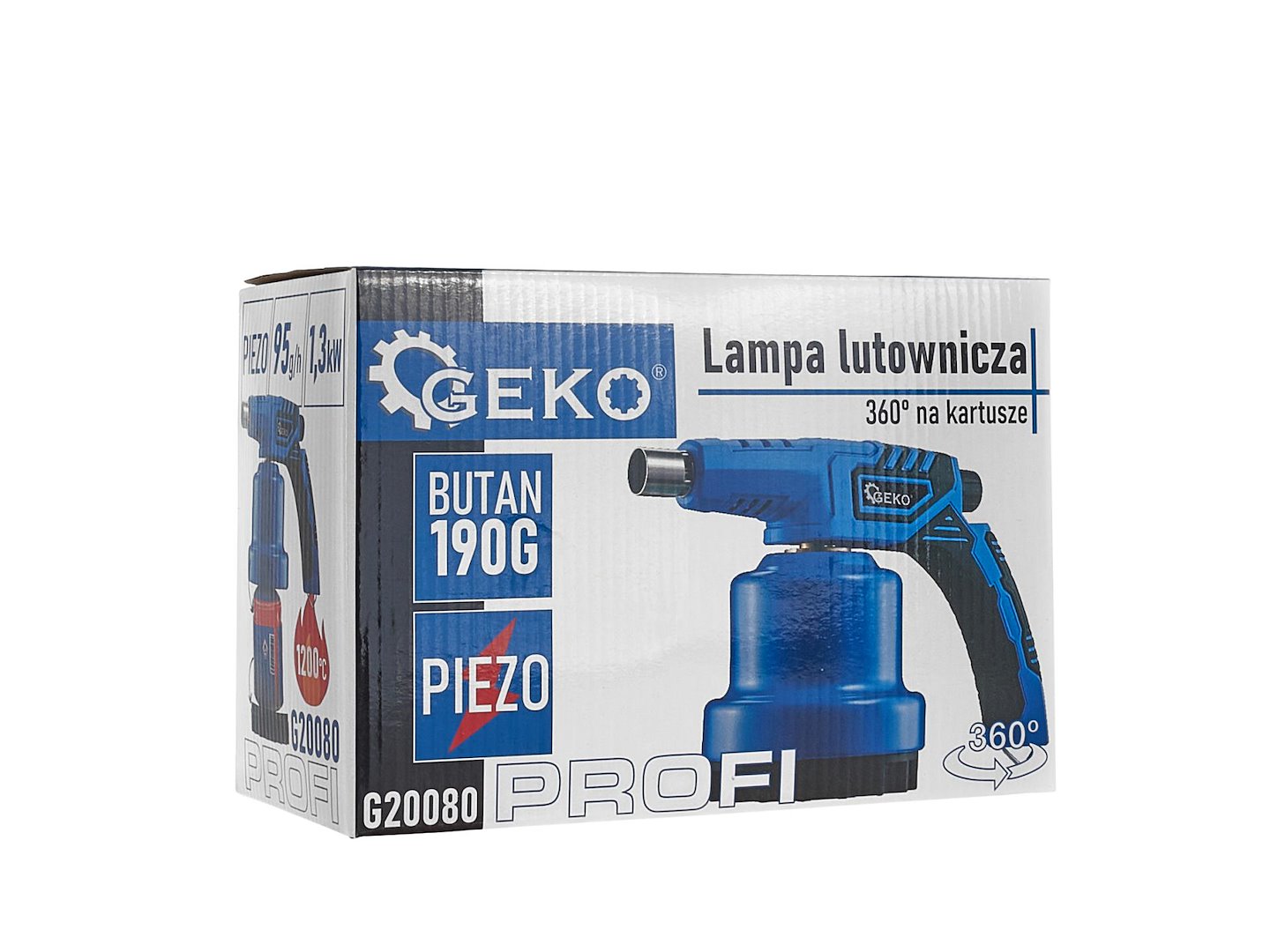 Pájecí lampa s piezoelektrickým zapalovačem 360° na kartuše 190 g kov PROFI – Geko G20080 7