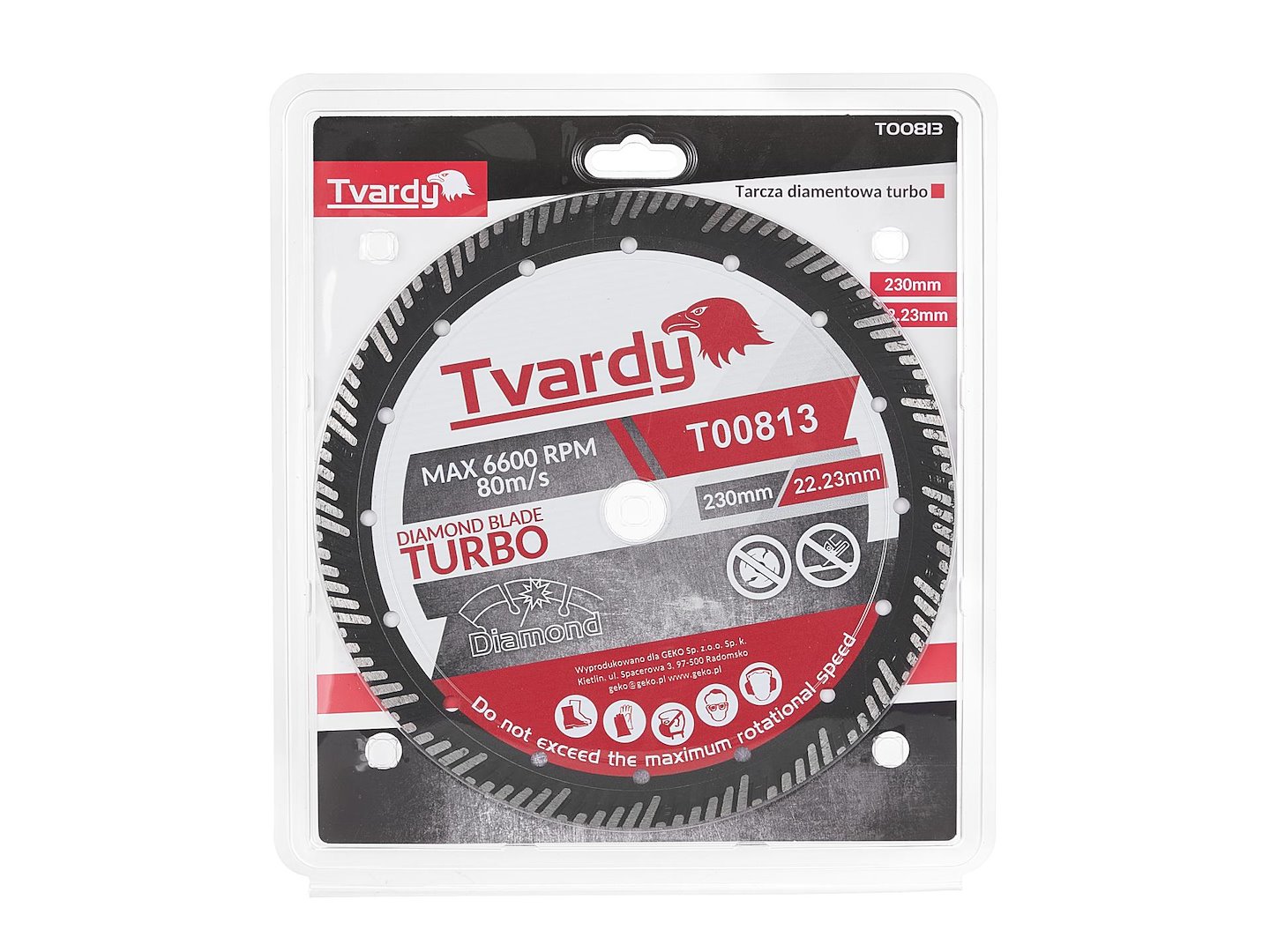 Diamantový kotouč Turbo 230x15x22,23 mm PROFI – pohled na vnitřní otvor a označení
