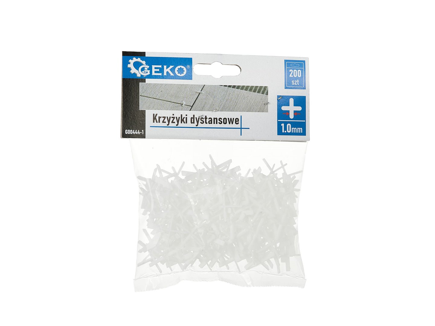 Distanzní křížky Geko 1,0 mm – balení 200 ks, pohled na obsah balení