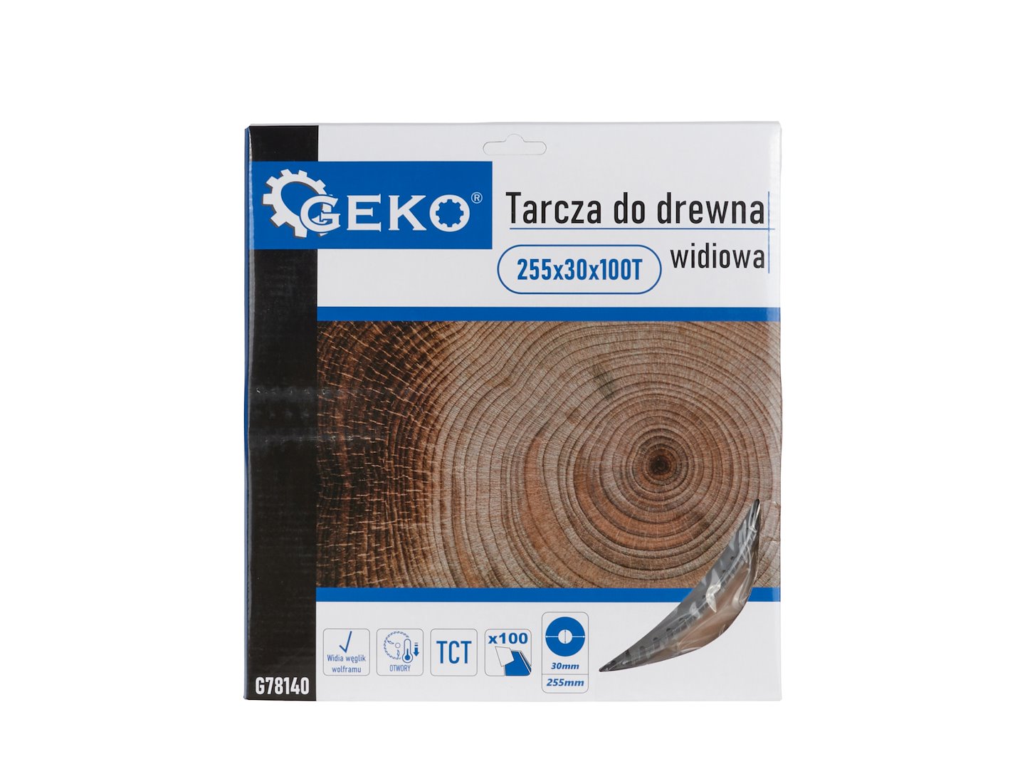 Kotouč na dřevo Geko 255x30x100T – detail středového otvoru a zubů