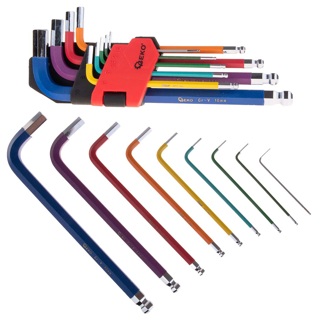 Barevné imbusové klíče 1,5–10 mm, 9 ks, CrV (6/48) 1