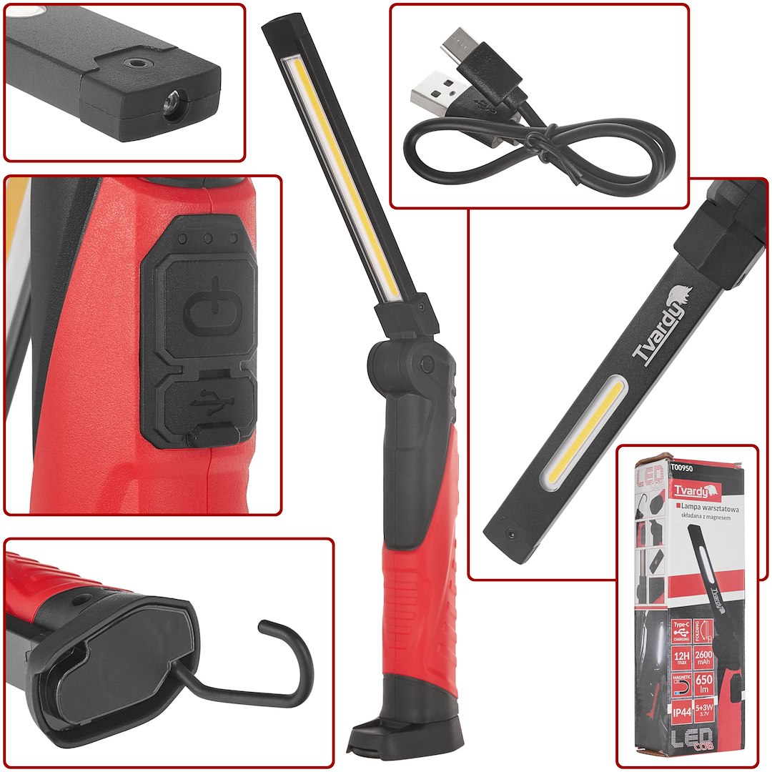 Skládací dílenská lampa Geko LED COB – celkový pohled