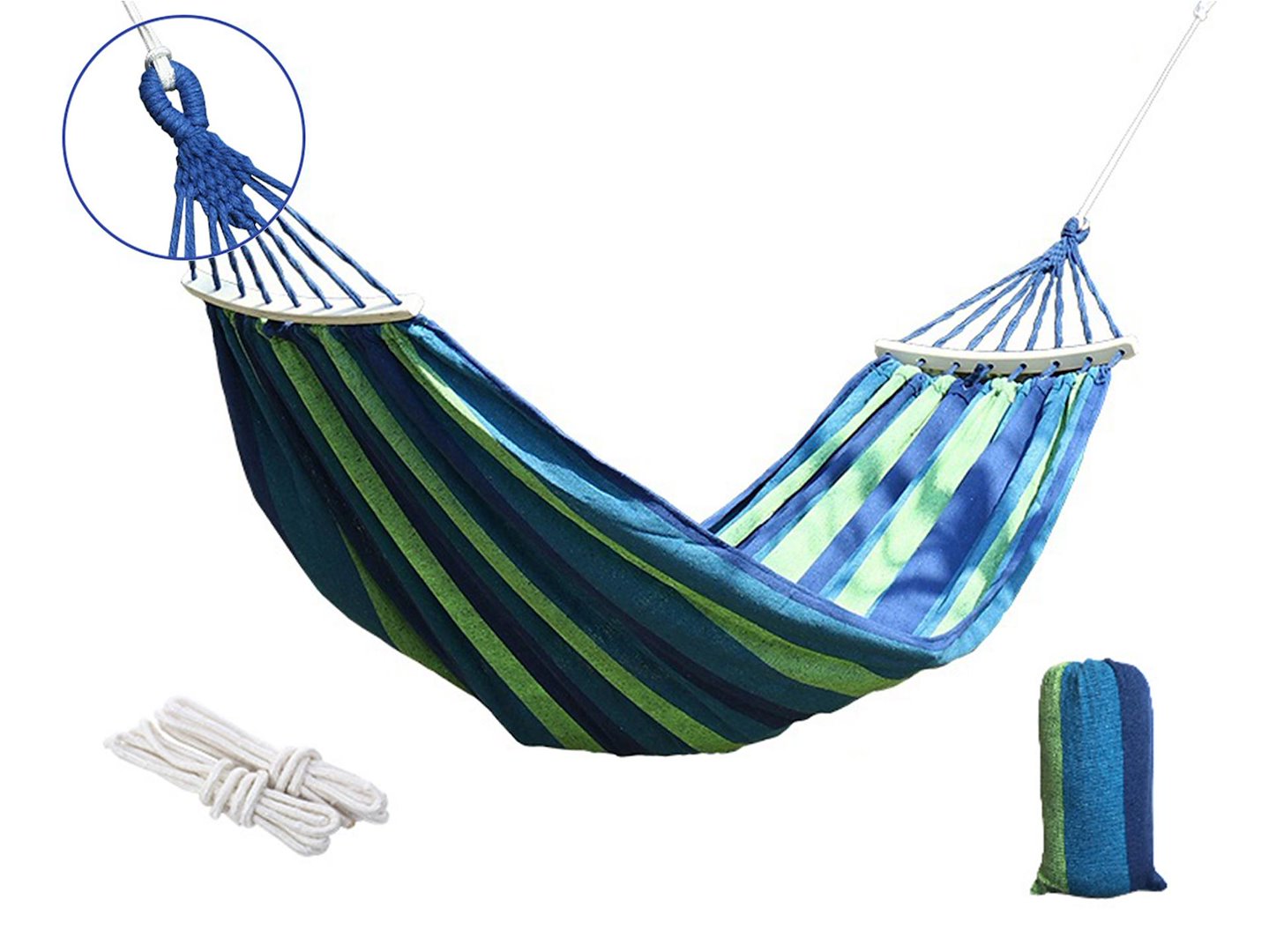 Zahradní houpací síť Geko pro 2 osoby s dřevěným stabilizátorem 190x150 cm – celkový pohled