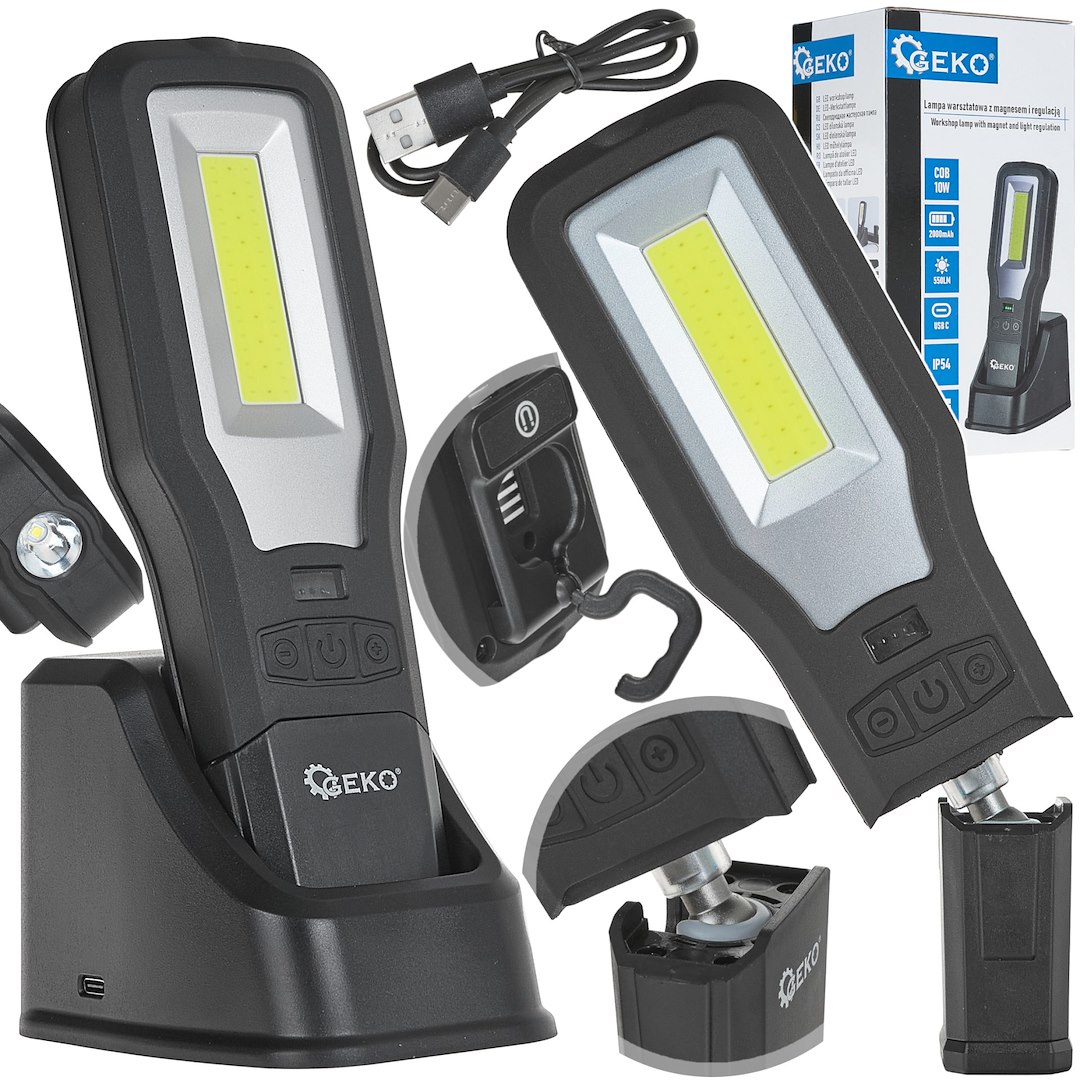 Dílenská lampa Geko LED COB – celkový pohled na produkt