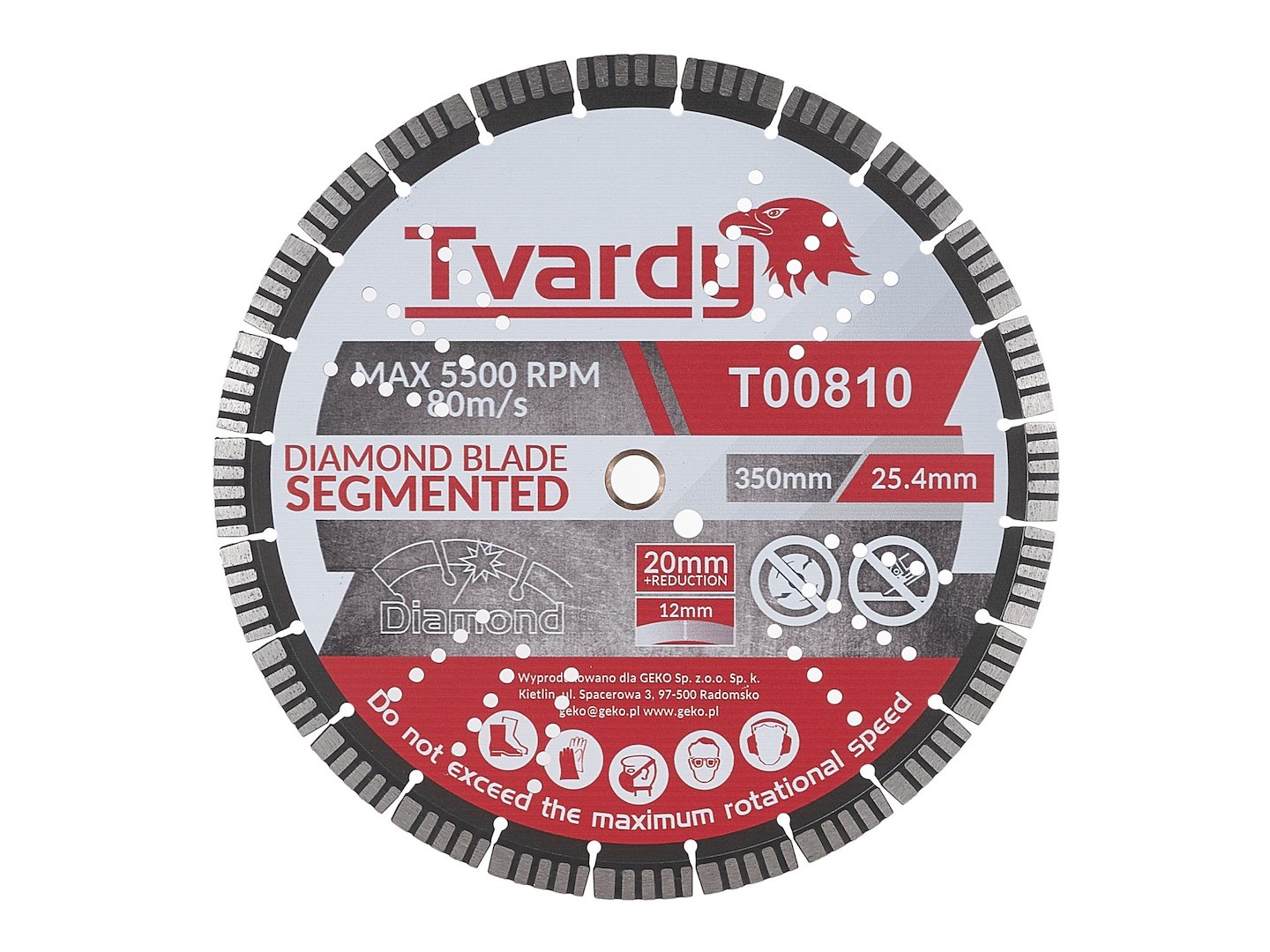 Segmentový diamantový kotouč Geko 350 mm – pohled na kotouč z přední strany