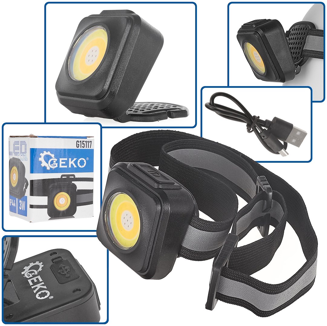 Odolná čelovka Geko LED COB 3W – celkový pohled