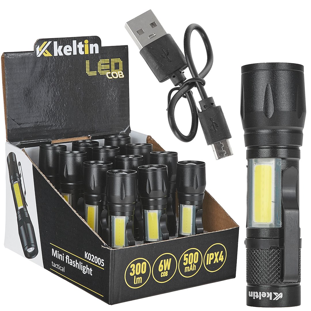 Mini taktická svítilna LED COB 10 W 500 mAh 500 lm IPX5 – výstavní karton (12/96) 1