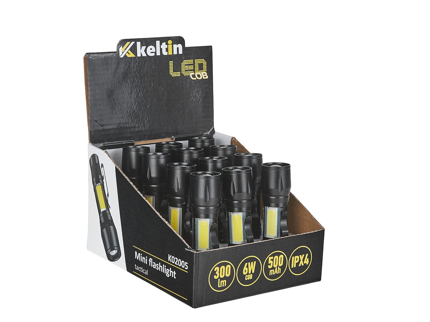 Mini taktická svítilna LED COB 10 W 500 mAh 500 lm IPX5 – výstavní karton (12/96) 2