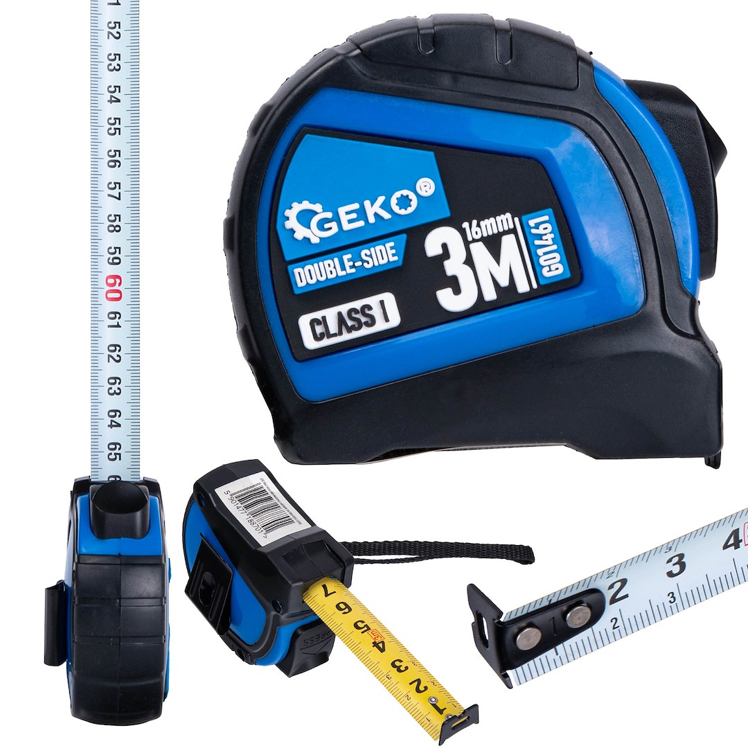 Dvoustranný nylonový svinovací metr s automatickou aretací 3 m/16 mm TŘÍDA I – kartonová krabička (12/120) 2