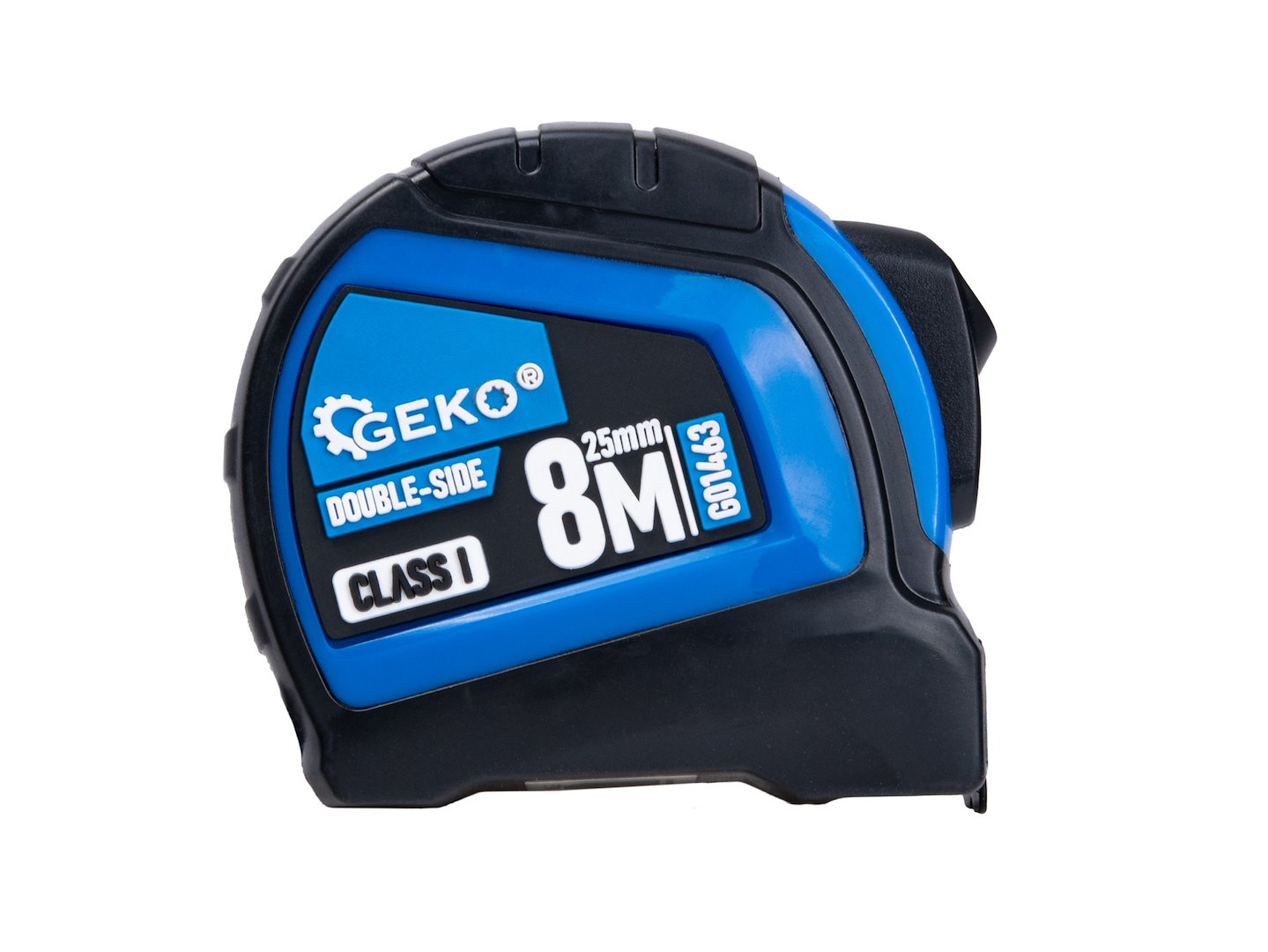 Dvoustranný nylonový svinovací metr Geko 8 m – detail automatické aretace