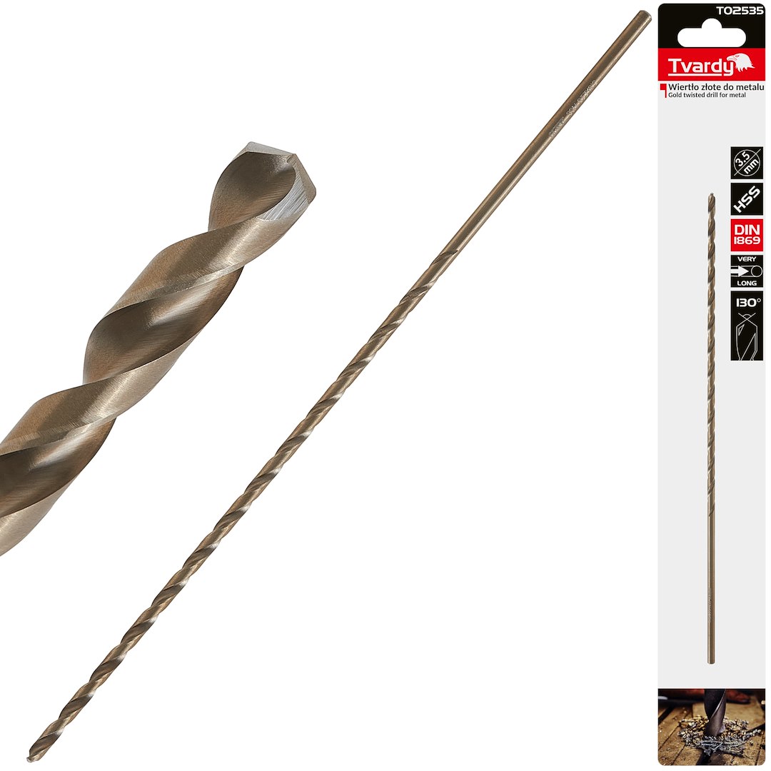 Zlatý vrták do kovu HSS DIN1869 3,5x210 mm – celkový pohled