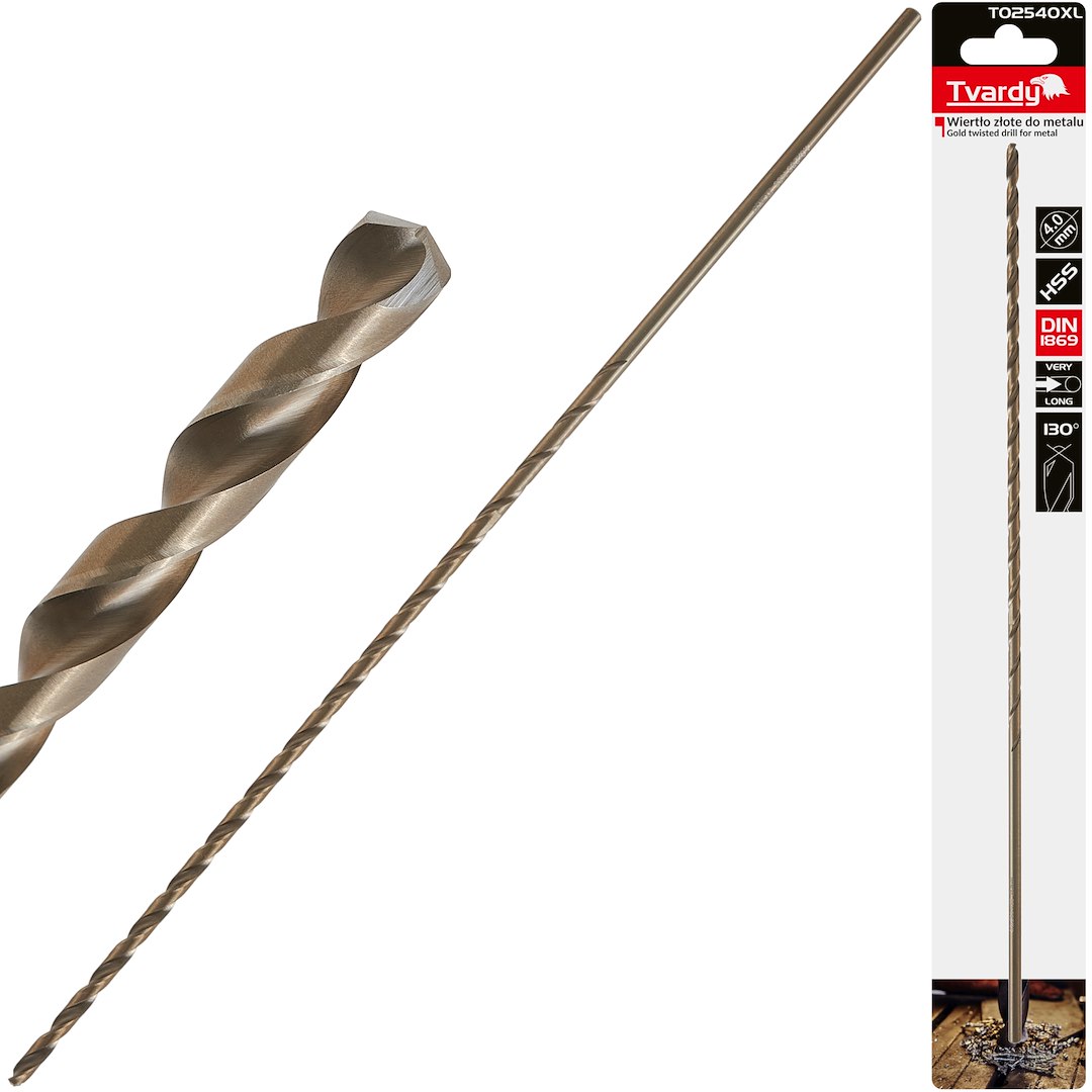 Zlaté vrtáky do kovu HSS DIN1869 4,0x280 mm – celkový pohled na vrták