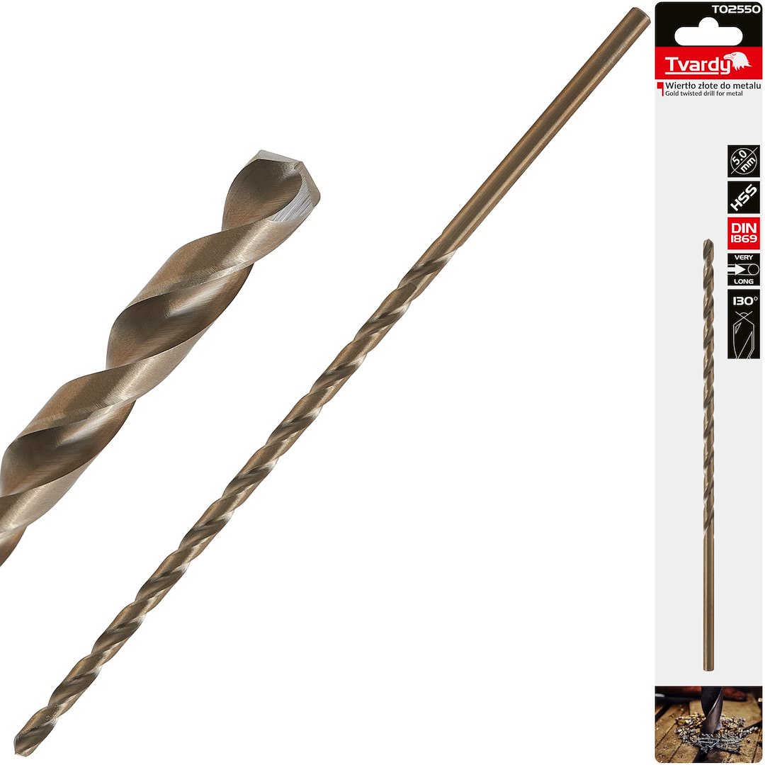 Zlatý vrták do kovu HSS DIN1869 5,0x195 mm – celkový pohled