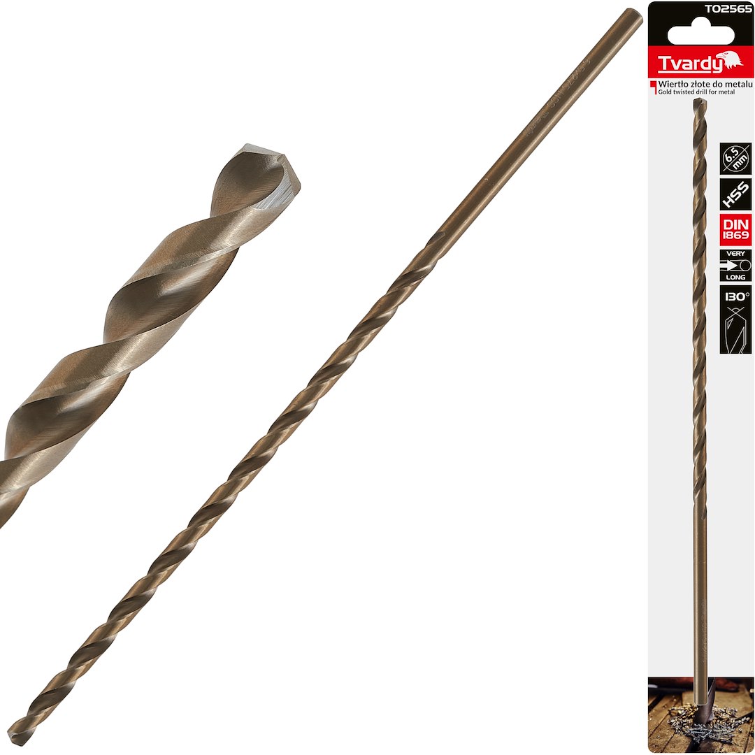 Zlaté vrtáky do kovu HSS DIN1869 6,5x275 mm – pohled na celé vrtáky