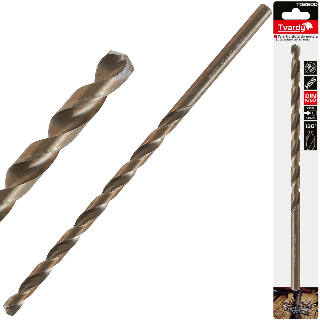 Zlatý vrták do kovu HSS DIN1869 10,0 x 265 mm – celkový pohled