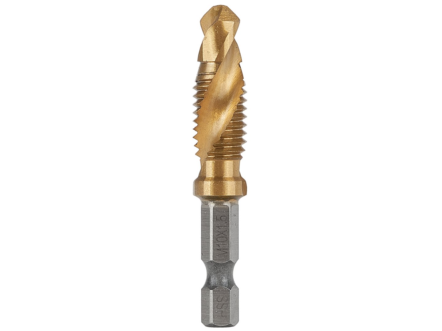 Závitník HSS M10 x 1,50 mm HEX – detail stopky a HEX připojení