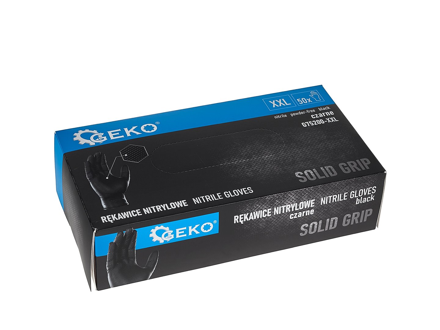 Nitrilové rukavice SOLID GRIP 3D, 50 ks, velikost XXL, černé – Geko 5
