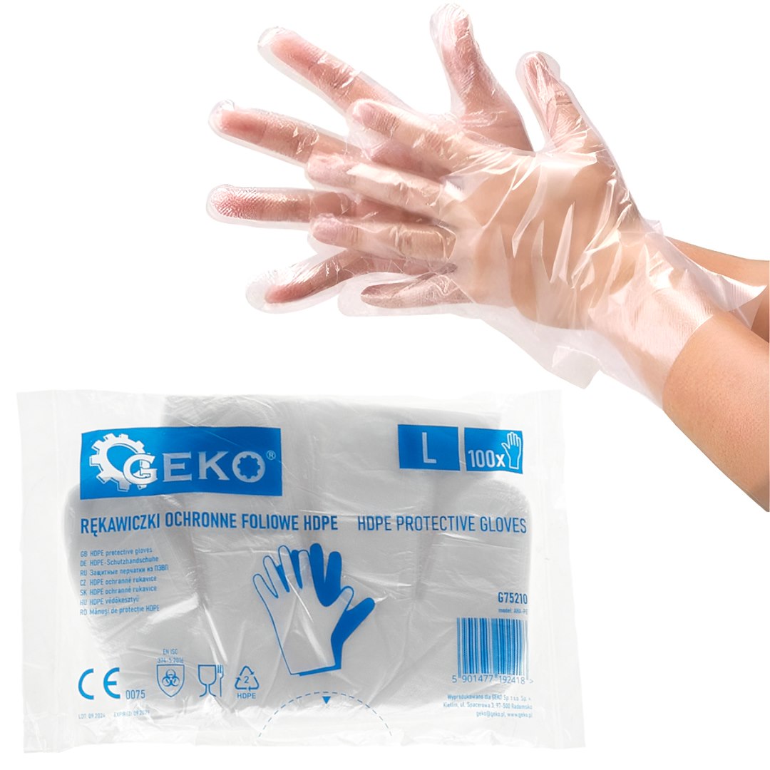 Ochranné rukavice z HDPE folie 100 ks – celkový pohled na balení