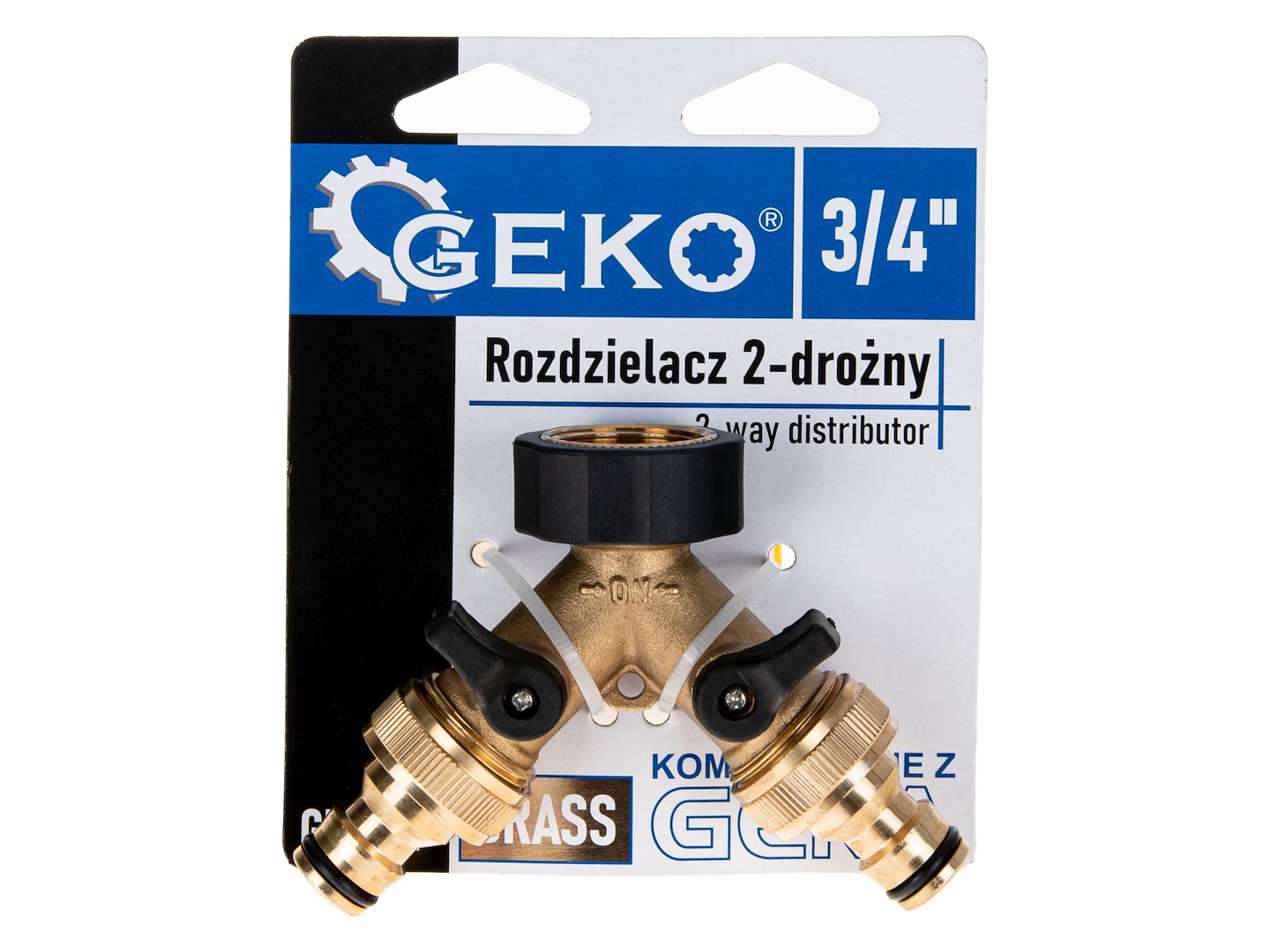 2cestný rozdělovač na kohoutek GW3/4" x 2 GZ3/4" s ventily a rychlospojkami – Geko 4