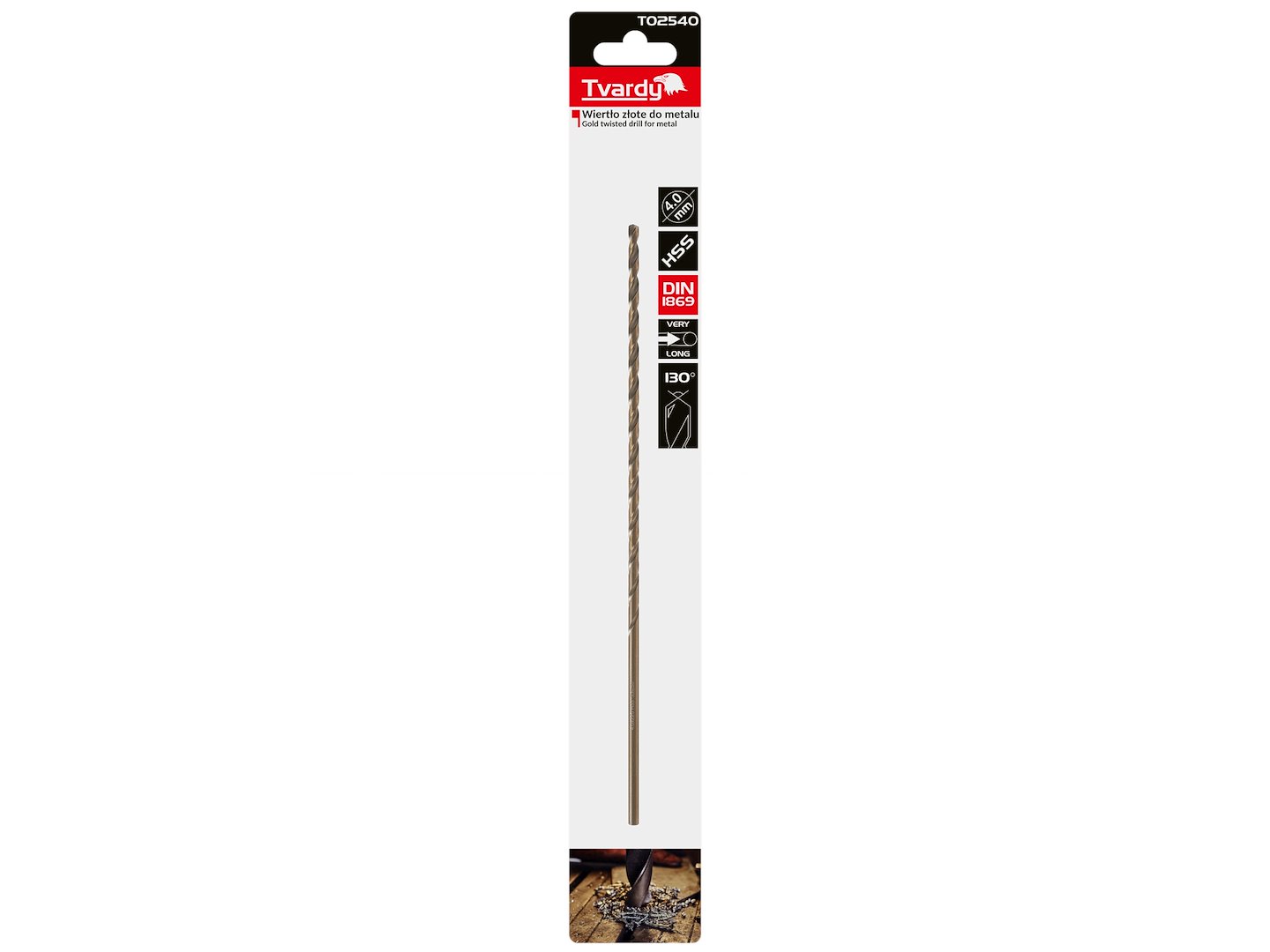 Zlaté vrtáky do kovu, dlouhé 4,0 x 220 mm, HSS DIN1869 (50/200) – Geko 4